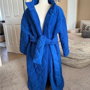 Clothes By Locker Room Brand Quilted Belted Long Puffer Coat - Electric Blue